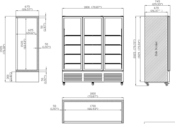 71” Wide Commercial Beverage Refrigerator Display Fridge, Three Glass Door Merchandiser Drink Cooler With LED Light Adjustable Shelves,ETL Sanitation,63.5 Cu Ft,White,(Wheels Included)