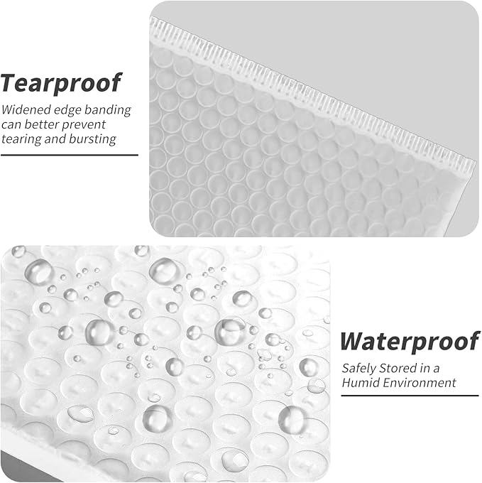 Bubble Mailers, 6x9 Waterproof Padded Envelopes - 50Pack Self Seal Bubble Envelopes, Shipping Envelopes for Small Business, Envelope Mailers for Jewelry Gifts, White