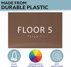 6" X4" Floor 5 Sign - ADA Compliant Tactile Graphics Grade 2 Braille Text | Wall Mount Plastic Directional Assistance, Floor Number Sign for Office, Schools, Hospitals, Apartments
