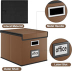 Huolewa Faux Leather File Organizer Box with Lid, Collapsible Hanging File Folder Box Organizer with Plastic Slides, Decorative Home/Office Filing System Boxes for File and Folder Storage-Brown