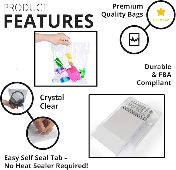 Poly Bags with Suffocation Warning - 16x22" Extra Strong Seal - 200 Pack - Clear Poly Bags - Retail Supply Co
