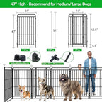 Heavy Duty Dog Playpen: 12 Steel Panels 47" Height, Square Steel Pipe with Reinforced Crossbars, 27FT 57 Sq.ft Portable Fence for Yard RV Camping, Snowy Black