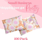 6x9 Designer Poly Mailer 100 Pack Heavy Duty Waterproof Self Seal Shipping Bags for Small Business Large Mailing Envelopes Bulk Tear Resistant Cute Packaging Pink Blooms Flowers