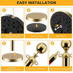 LOVMOR Stainless Steel Stanchion Post, 5 FT Red Carpet Ropes and Poles, 4 pcs Gold Stanchions with Red Rope, Hollow Base and Velvet Ropes Safety Barriers Set, Carpet Runner for Party