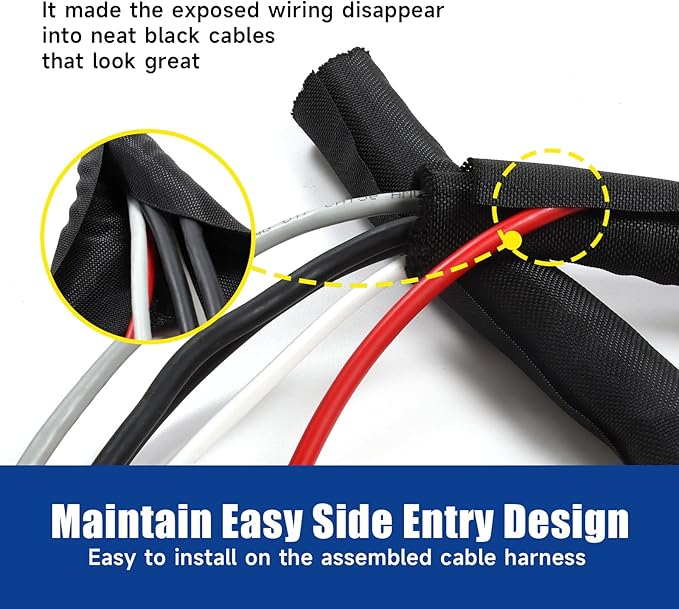 Braided Wire Loom Mesh Woven Split-Sleeving Organized/Hide//Protect/Cover Automobile Wires/Audio Video Cable/Multi-Cable Strings (3/4" - 28 Feet)
