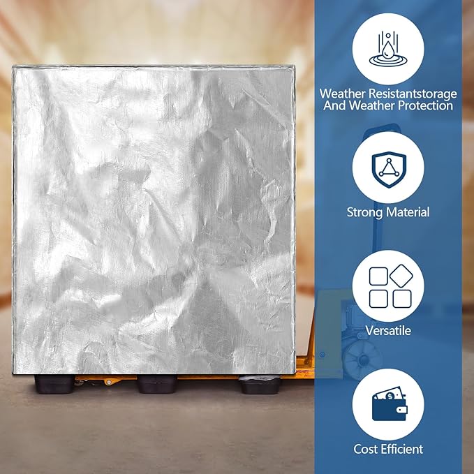 48" x 60" x 48" Heavy Duty Pallet Covers Outdoor PE Waterproof Pallet Cover Silver Tarp Waterproof for Construction Outdoor Storage(1 Pcs)