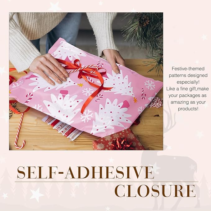 Metronic Christmas Poly Mailers 14.5x19" 500 Pack Shipping Bags for Clothes,Self Adhesive Shipping Envelopes for Small Business,Waterproof Mailers Poly Bags for Shipping,Packaging Mailing Bags Pink