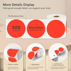 3 X 3 Inch Round Thermal Labels Circle Color Coding Labels Printable Waterproof 500PCS Round Stickers Adhesive Writable for Office, Garage, DIY Sticker, Barcodes, Name Tag, Fluorescent Red