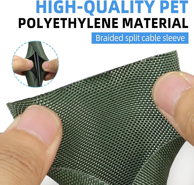Automotive Wire Loom Tubing, Split Braided Cord Protectors from Pets No Chew, Flexible Cable Sleeve Cable Management for TV/Computer/Electric Wires (Deep Green, 3/8"-25ft)