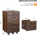 VINGLI 2 Drawer File Cabinet with Lock, Wood Dark Brown File Cabinets for Letter Size File Folders with Tabs, Under Desk Rolling Filing Cabinet for Home Office, Mobile File Organizer Printer Stand