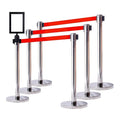 VIP Crowd Control Retractable Belt Stanchion Queue Safety Barrier Set, 36" Ht, 78" Belt + Wall Bracket (6 Mirror Posts Red Belt + SFrame + WBracket)