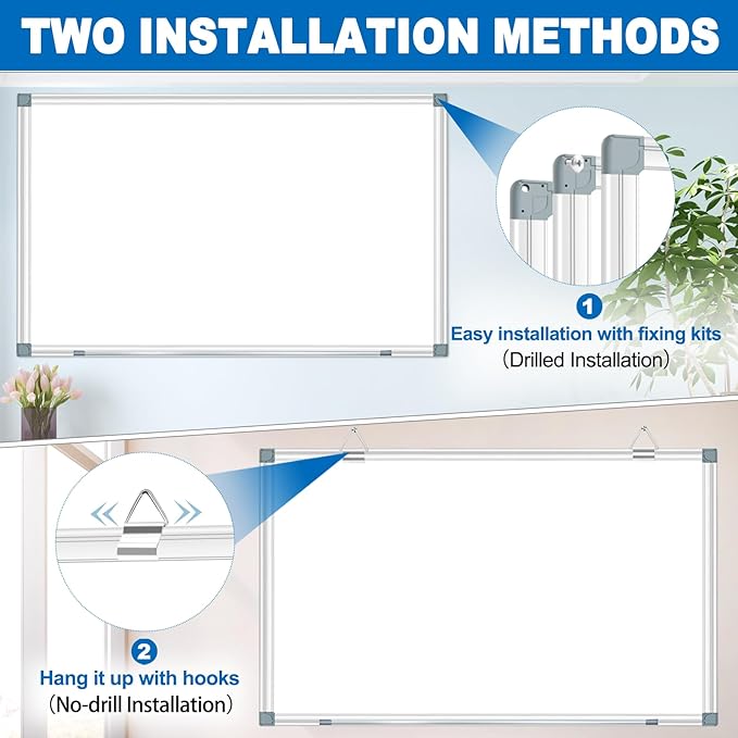 White Board Dry Erase Whiteboard for Wall 72" x 48" Aluminum Presentation Magnetic Whiteboards with 4 Hooks, 12 Magnets, 3 Markers & 1 Eraser