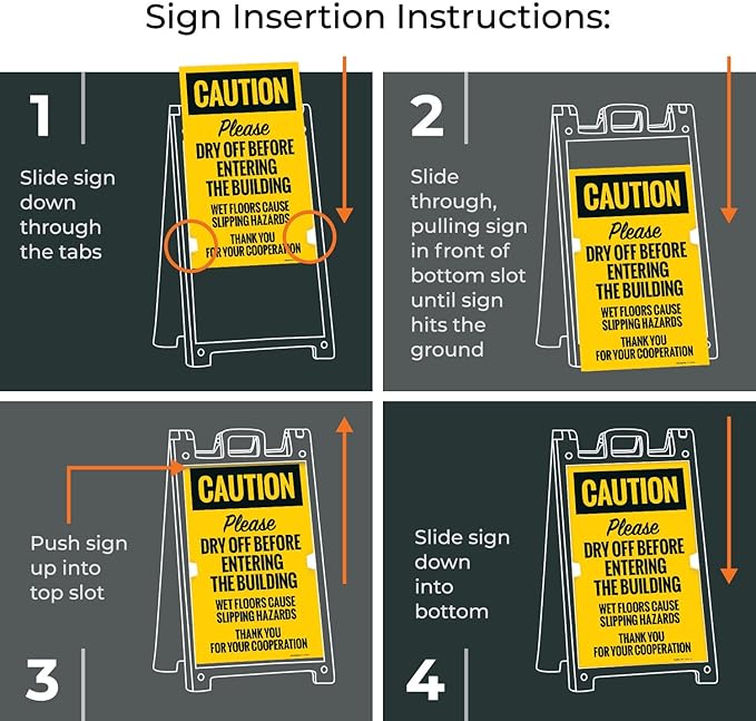 Caution Please Dry Off Wet Floor Sidewalk Sign Kit, 18x24 Inches, With A Frame Stand, Made in USA