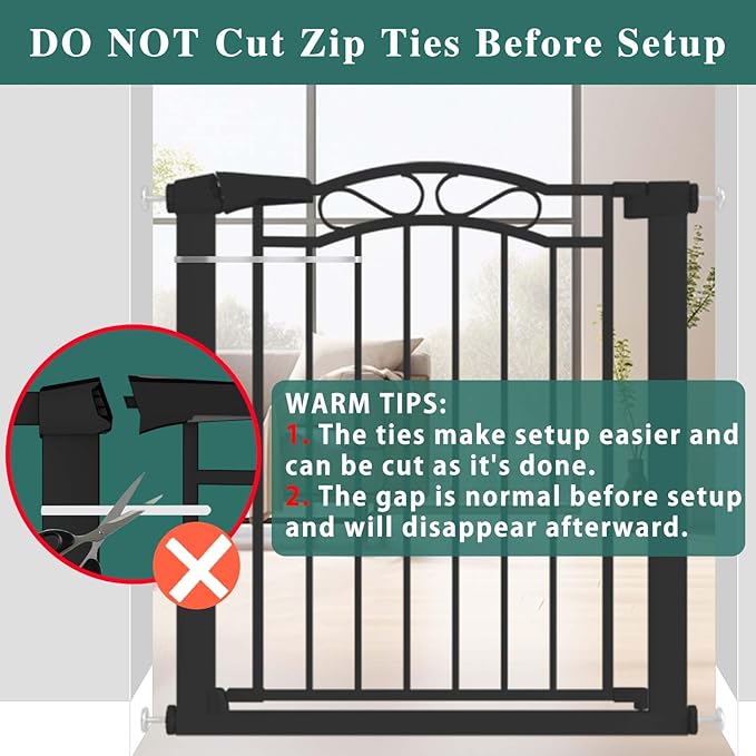Fairy Baby 29.5"-40.5" Extra Wide Baby Gate, Pressure Mount Long Dog Gates for House Stairs Doorways, Auto Close Metal Safety Child Gate with Door No Drilling, Tension Pet Gate Indoor, Black