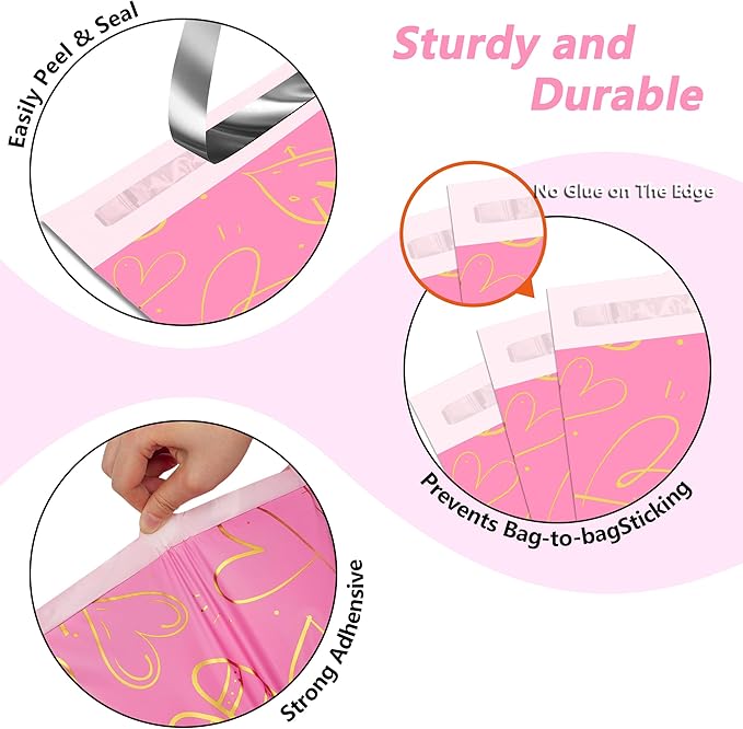 Thank You Poly Mailers 10x13 Inch 25 Pcs - Heart printed Shipping Bags, 2.4mil Thickness, Waterproof and Tear Resistant Mailing Envelopes, Self-Sealing Packaging Bags for Clothing