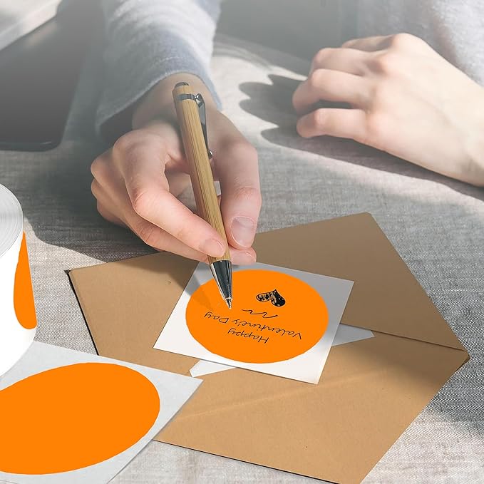 2 inch Orange Round Thermal Labels,600 Labels/Roll Self-Adhesive Circle Inventory Stickers, Multi-Purpose Round Roll Thermal Printing Stickers for Business and Domestic Use