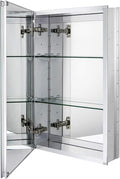 Fundin Aluminum Bathroom Mirror Cabinet Recess Mount Only, with Framless Double Sided Mirror Door, 15 Inch x 24 Inch