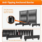 12.2FT Black Industrial Metal Expandable Barricade，Retractable Traffic Fence with Casters, Folding Security Gate，Portable Barricade Gate for Construction Area, Traffic Control, Cordon