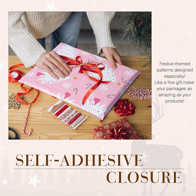Metronic Christmas Poly Mailers 10x13 Inch 1200 Pack Shipping Bags for Clothes,Self Adhesive Shipping Envelopes for Small Business,Waterproof Mailers Poly Bags for Shipping,Packaging Mailing Bags Pink