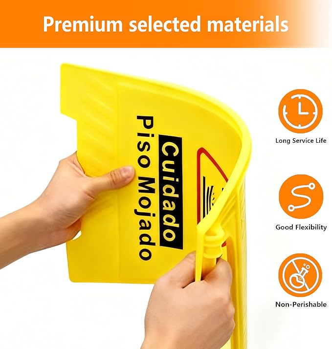 10 Pack Caution Wet Floor Sign, 24" Height, Bright Yellow, Double-Sided A-Frame Safety Caution Sign Commercial, Bilingual Caution Message