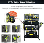 Lumizone Folding Tool Cart with Drawer and Pegboard Hooks Rolling Utility Service Cart on Wheels for Garage Organizer Foldable Power Tool Storage Heavy Duty Steel (Tool Cart with Drawer+Hooks)