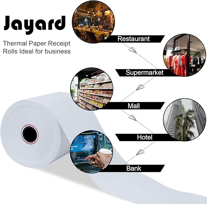 Jayard 2-1/4'' X 50' Thermal Paper Rolls for Credit Card - 58mm Cash Register Premium Tape Pos Printer Paper（50 Rolls）, White