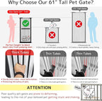 Lumizone Extra Tall Cat Gate 61.02" High Pressure Mounted Extra Wide 30.12"-34.05" (17Sizes) 1.37" Gap No Drilling Auto-Close Tall Pet Gate for Dogs (Black, 30.12"-34.05" W)