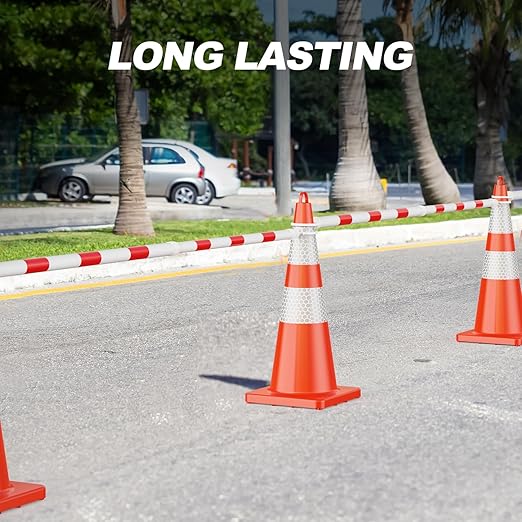 RoadHero 2 Pack 4 FT to 6.9 FT Retractable Cone Bar, Expandable Traffic Cone Bars for Parking Lots, Extendable Barricade for Road Construction, White and Red, Cone Not Included