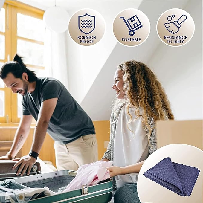1 Pack Moving Blankets Heavy Duty 80"x72" Quilted Packing Blankets for Moving Furniture Padded Shipping Furniture Mover Blue
