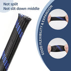 Braided Cable Sleeving, PET Expandable Braided Cable Sleeve, Flexible Mesh Sleeving Cord Management for Audio Video and Other Home Device, Cord Protector from Pets (Black Silver, 1/2" x 25ft)
