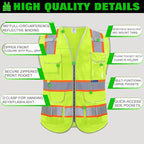 BeautyWill 5Pack Custom Logo Safety Vest 8 Pockets Class2 ANSI Certified High Visibility Reflective Vest for Men - Personalized Logo Heavy-Duty Work Vest（Yellow，M）