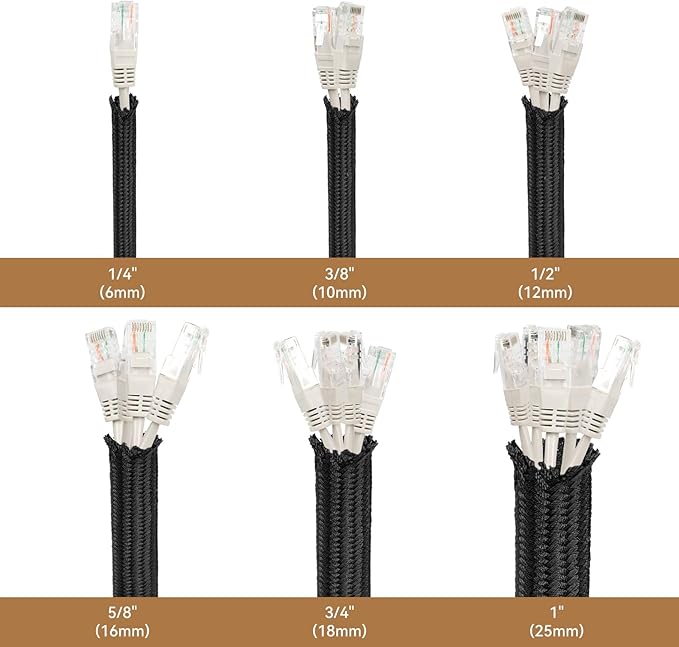 Polyamide Cable Sleeve, 10ft Flexible Expandable Braided Sleeving, Cable Management Sleeve for TV Computer Office Home Entertainment (Black, 1")