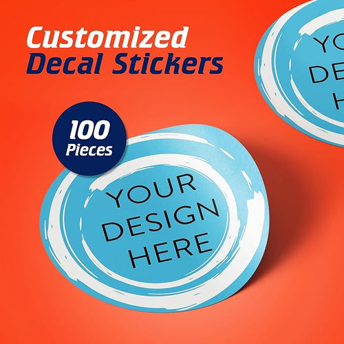 100 Custom Vinyl Stickers - Upload Your own Image, Text, Design, Logo - Personalized Logo Labels for Handmade, Packaging, Bottle, Jars, Candle, Brand Stickers (Blue Swirls, 5x5)