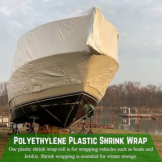 FPS Polyethylene Shrink Wrap - 7 mil Boat Shrink Film for Heat Gun, Industrial Protection and Storage, White, 20' x 75'