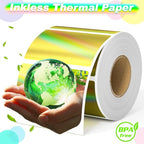 Thermal Sticker Labels 2.25 x 1.25, 500 Gold Holographic Printable Thermal Stickers for Logo Stickers, Name Tag, Thanks You Card, QR, FNSKU, Compatible with Thermal Label Printer
