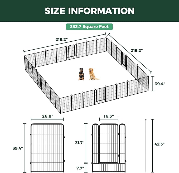 FXW Rollick Unleashed Dog Playpen for Indoor, Yard, RV Camping, 40 inch 32 Panels for Medium and Large Dogs, Black│Patented