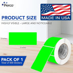 Perco Fluorescent Green Labels 3x5 Inch 500 Stickers/Roll with Easy Peel Perforation and Strong Adhesion for Inventory Management, Color Coding, Moving Boxes, Retail, Organizing & Crafts – Made in USA