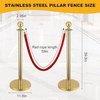 6 PCS Stainless Steel Stanchion Post,5Ft Red Velvet Rope, Hollow Base and Velvet Ropes Safety Barriers Set, Poles Crowd Control Barriers for Red Carpet Themed Decoration (6)