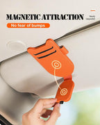 Sunglasses Holder for Car Visor, Magnetic Leather Glasses Eyeglass Clip, With Ticket and Pen Clip (Orange)