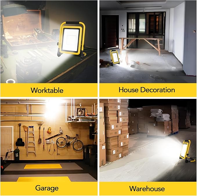 10000LM LED Work Light, 50/80W Patterns Portable Flood Light with Socket & Switch, Outside Work Lights with Stand,16.4 ft Cord, 2 Brightness Modes Adjustable Worklight for Workshop Garage,Construction