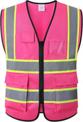 Construction Vest Pink,5 Pockets Reflective Safety Vest for Men Women High Visibility Work Vest with Zipper Front,Meets ANSI/ISEA Standards(EK175-Pink-L)