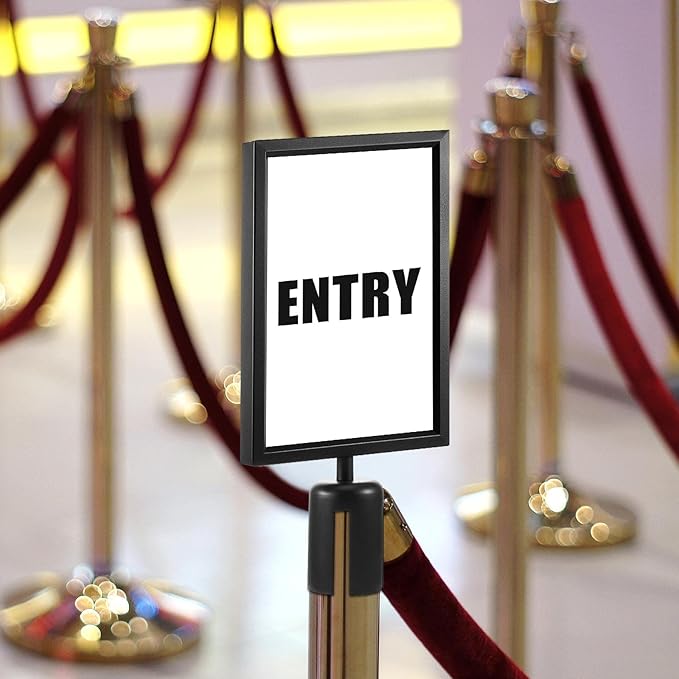 Taiyin 4 Pcs Stanchion Sign Holder Double Sided Sign Frame with Cover Stanchion Top Frames for 8.58 x 12.52 Inches Paper Size for Crowd Control Sentry Stanchions (Black)