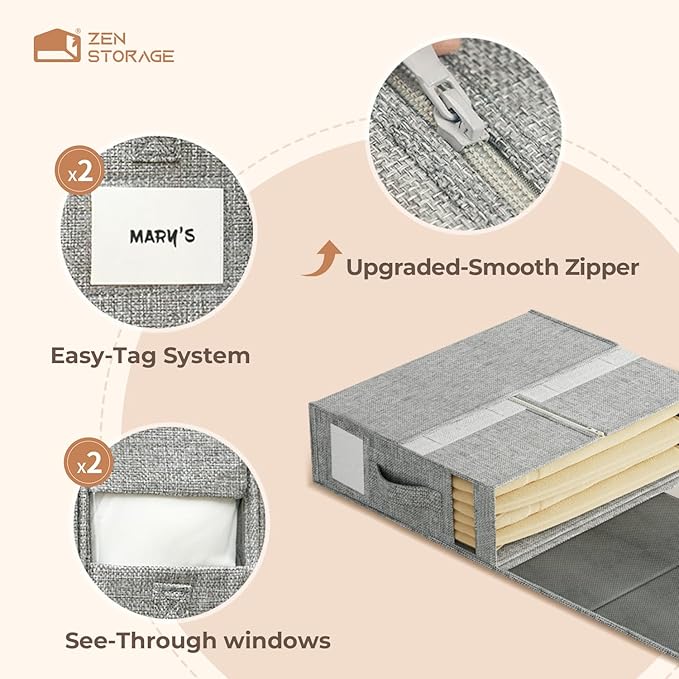 6Pack Sheet Organizers and Storage - King/Queen Size Sheet Storage Organizer with Window, Foldable & Dustproof Sheet Organizer for Linen Closet for Summer Blankets & Sheet Sets,Grey