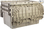 Hudson Exchange 27.3 x 17.2 x 12.6 (3 Pack) Storage Tote Distribution Container with Hinged Attached Lid, Gray/Brown