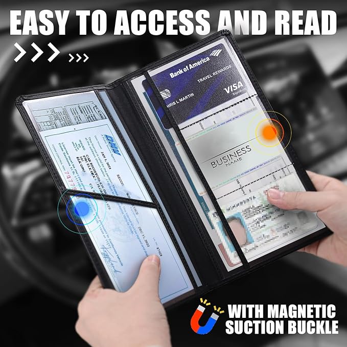 Leather Car Registration and Insurance Cards Holder Compatible with Dodge Challenger Charger SRT RAM Auto Accessories, Vehicle Glove Box Car Organizer with Magnetic Shut, Documents License