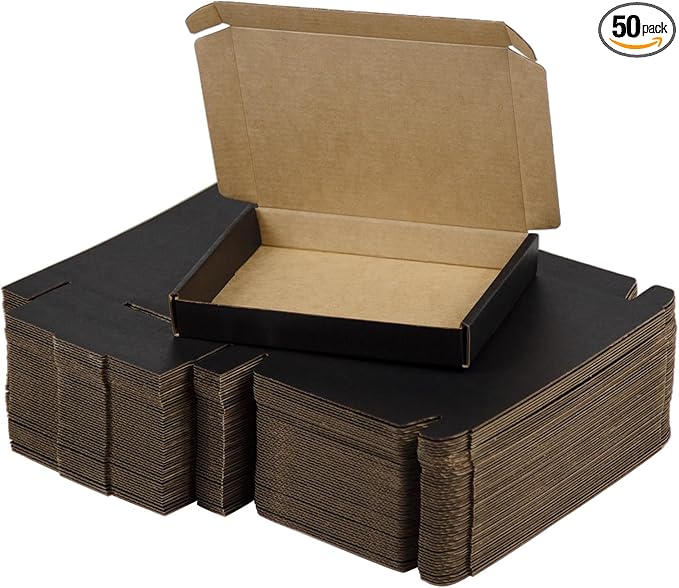 50 Pack 7x5x1 Inches Small Shipping Boxes, Black Corrugated Cardboard Boxes, Moving Mailing Packing Box