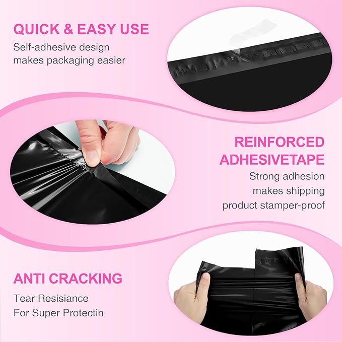 Metronic Poly mailers 14.5x19'' 100pcs with 4x6 Thermal Labels 100 Labels, Strong Adhensive Shipping Bags for Clothing,Waterproof Shipping Envelopes Mailing Bags for Small Business,Black