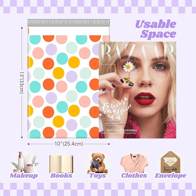Metronic Poly Mailers 10x13 Inch Shipping Bags for Clothes,Self Adhesive Shipping Envelopes for Small Business,Waterproof Mailers Poly Bags for Shipping,Packaging Mailing Bags Colorful Polka Dots 50pc