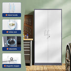 Yizosh Metal Garage Storage Cabinet with 2 Doors and 5 Adjustable Shelves - 71" Steel Lockable File Cabinet,Locking Tool Cabinets for Office,Home,Garage,Gym,School (Gray White)