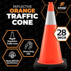 Xpose Safety 28 Inch Orange Traffic Cones with 6" Collar - 8 Pack Multipurpose PVC Plastic Safety Cone for Parking, Soccer, Caution, Kids and Construction - DOT Approved